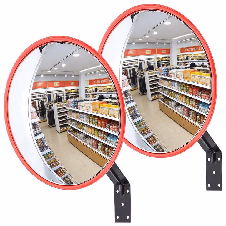 Set di 2 specchi di sicurezza convessi, diametro 30 cm, colore rosso, ideali per garage e aree di traffico