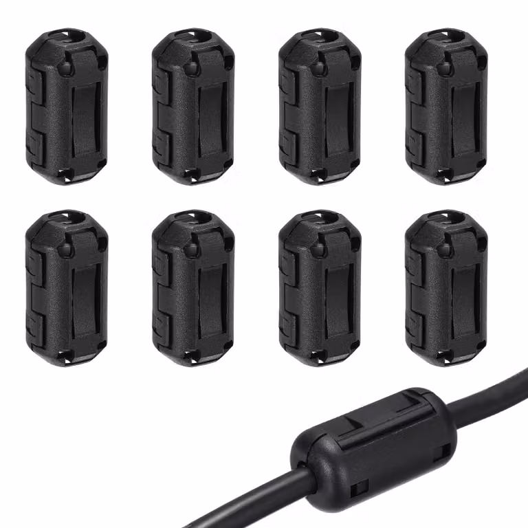 Anello ferromagnetico con clip, diametro interno di 7 mm, confezione da 8 pezzi, colore nero