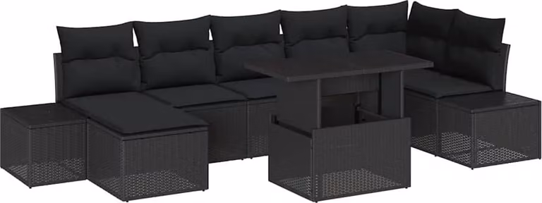 Set Divano da Giardino con archiviazione 8 pcs Nero Poly Rattan