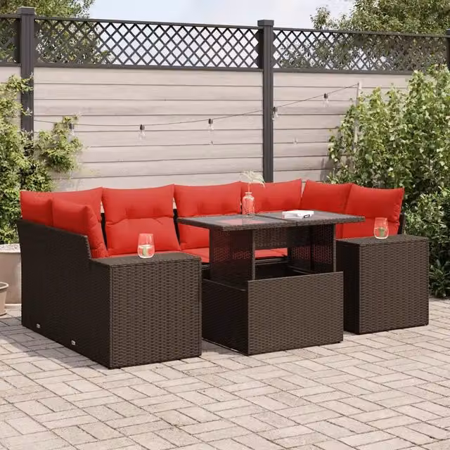 Set Divani Giardino 7 pz con Cuscini Marrone Polyrattan 3326755