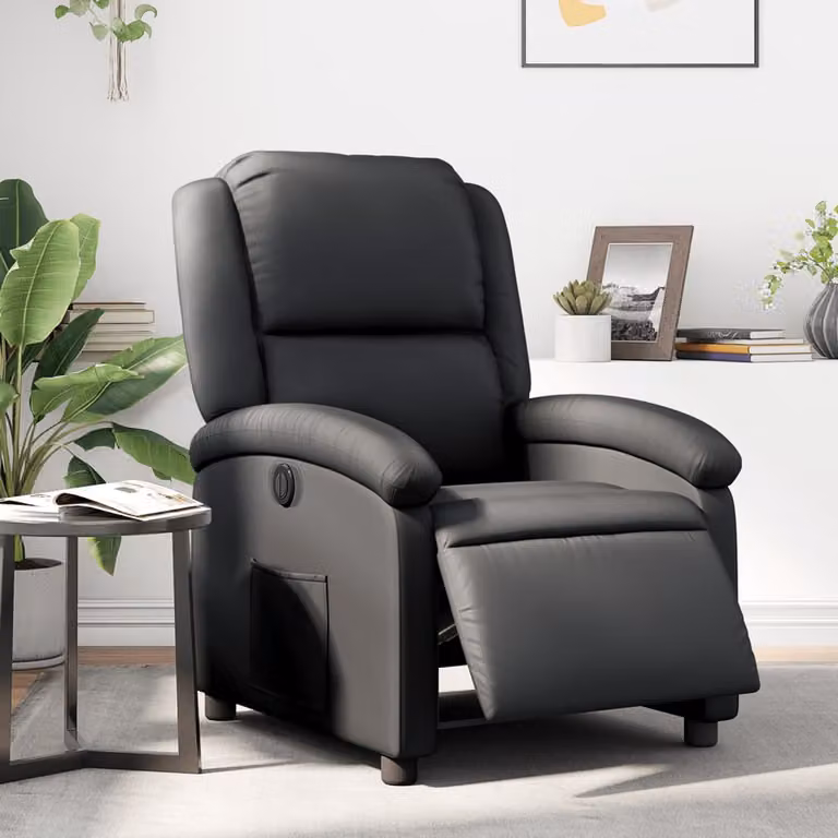 vidaXL Poltrona Reclinabile Elettrica in Vera Pelle Nera con Braccioli e Struttura Moderna