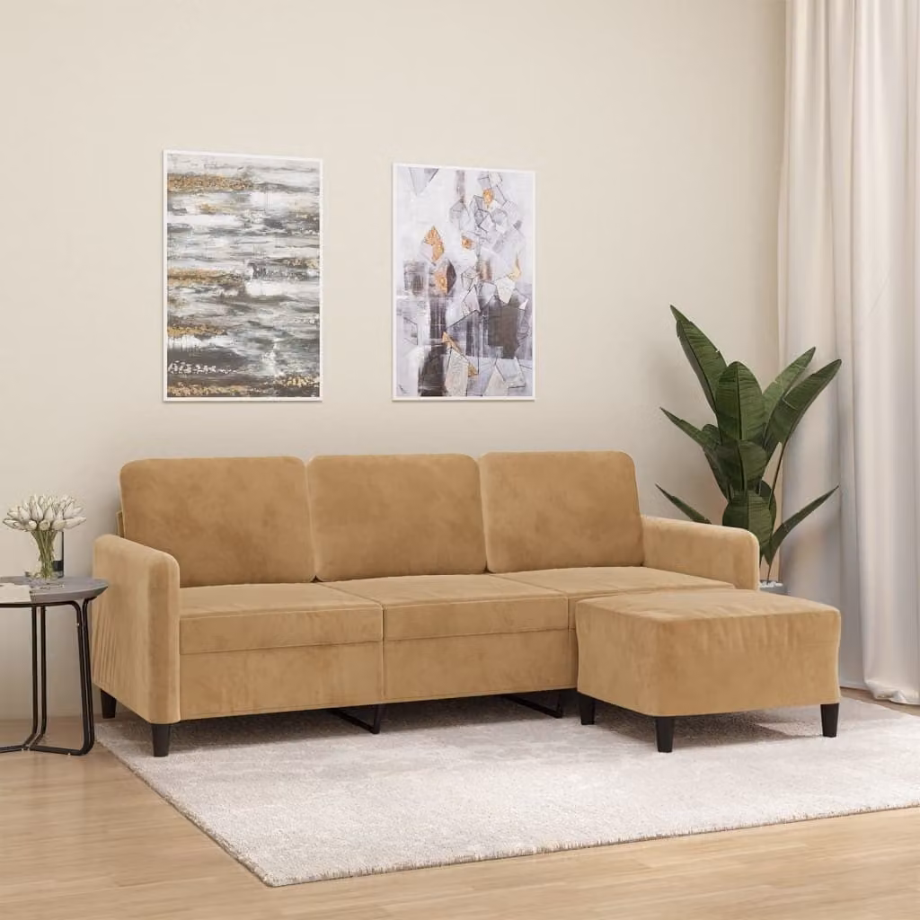 Maison Exclusive - Divano a tre posti con poggiapiedi, marrone, 180 cm, in velluto