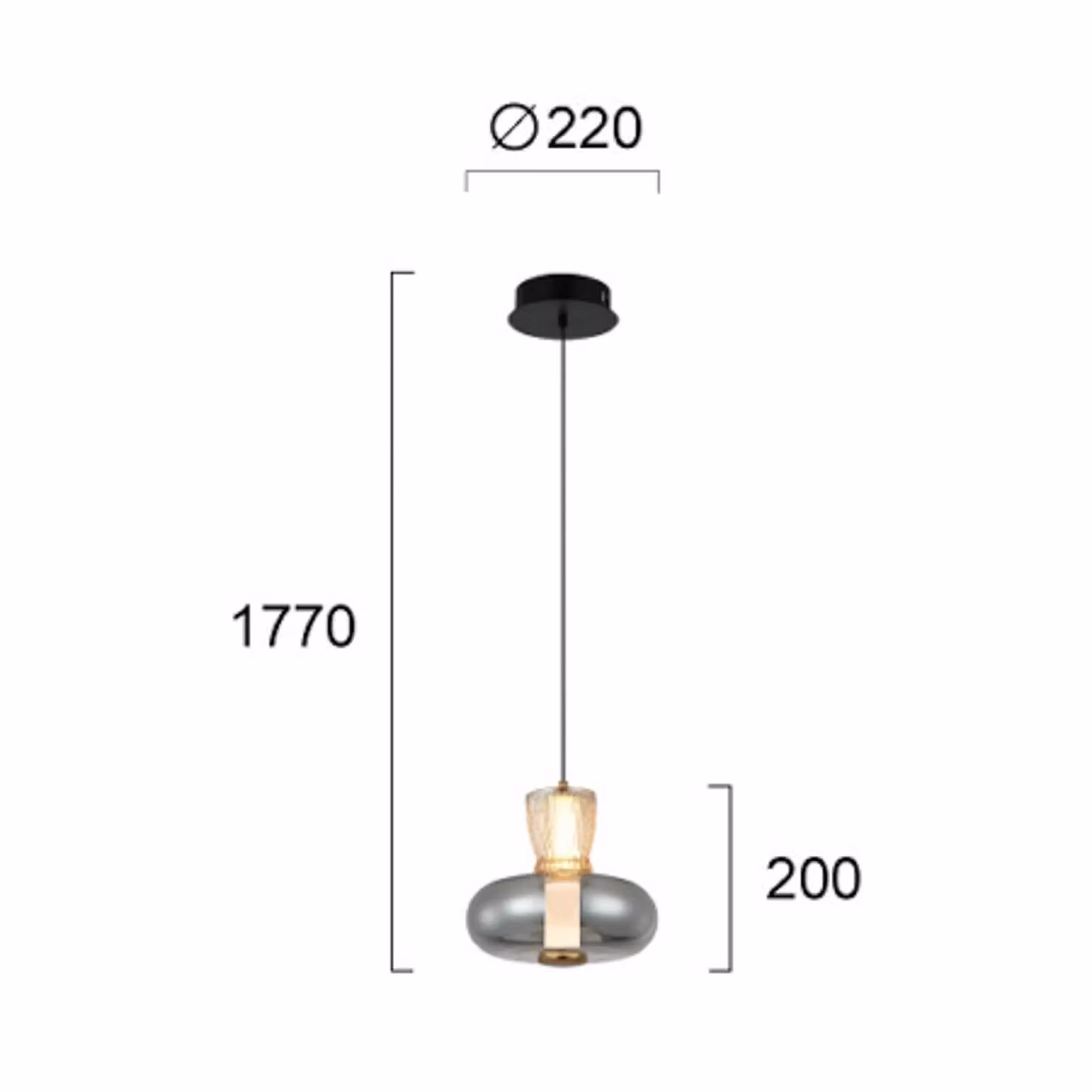 Viokef Lampada LED a sospensione Sire, Ø 22 cm, grigio fumo/bronzo, metallo/vetro Sire, Alluminio / Grigio / Zincato, Soggiorno / Sala da pranzo, Metallo