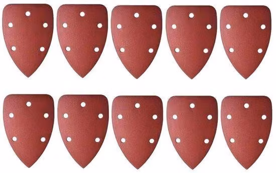 Carta abrasiva triangolare - Multitool oscillante - Con gancio e carta abrasiva - Grana 180 - 10 pezzi - Con 5 fori - Adatta per multitool - Colore: rosso