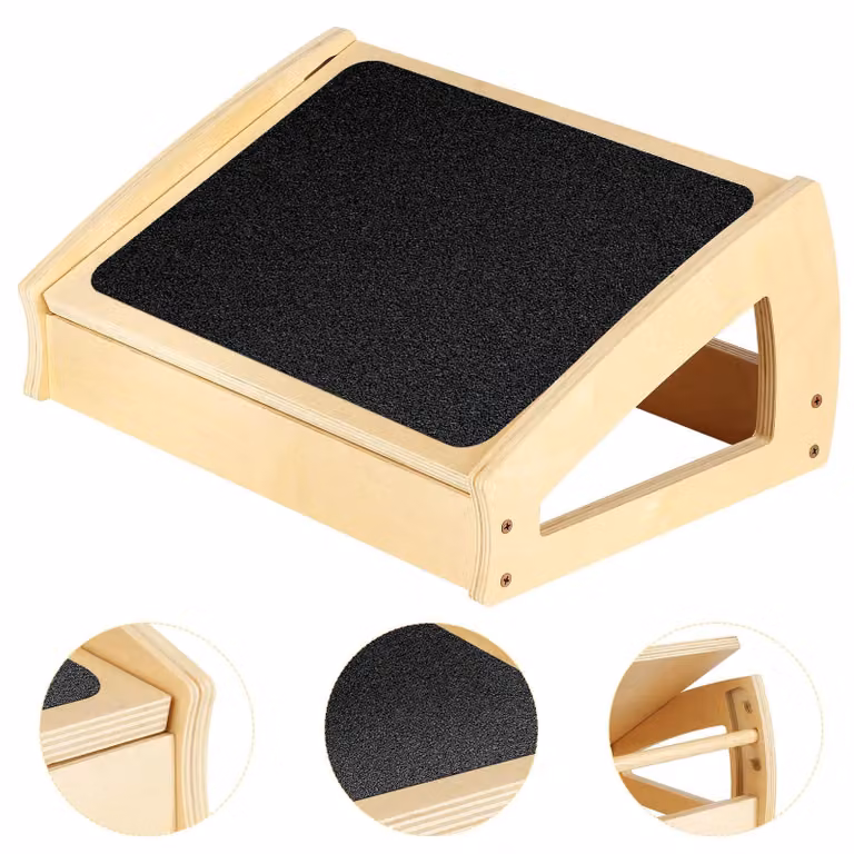 Poggiapiedi da scrivania - Poggiapiedi ergonomico da posizionare sotto la scrivania - Regolabile in altezza - Superficie antiscivolo - Struttura in legno - Portante fino a 181 kg - Verde militare