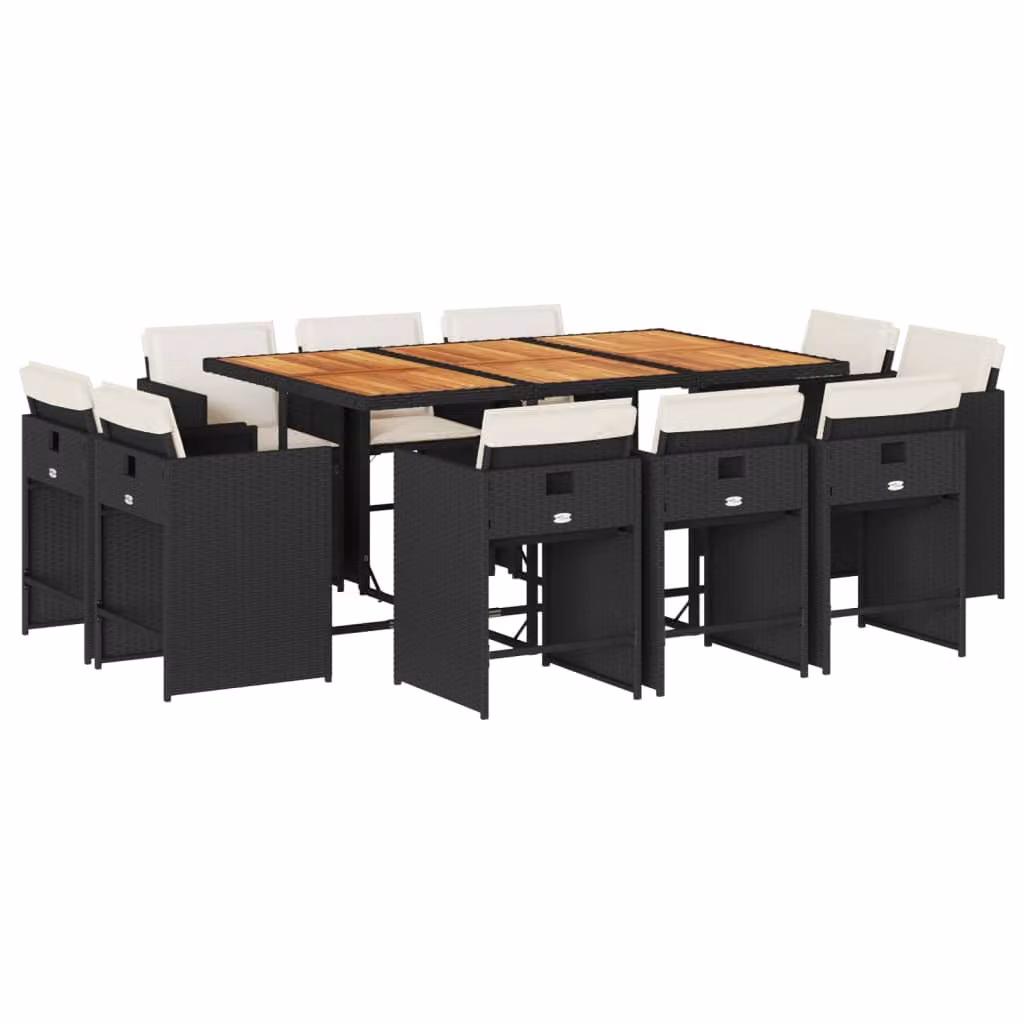Set da Pranzo da Giardino 11 pz con Cuscini in Polyrattan Nero