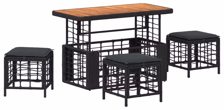 Set da Pranzo per Giardino con cuscino 4 pcs Nero e Grigio