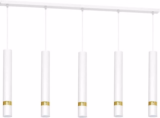 Lampadario sospeso Joker Milagro in metallo bianco e oro, moderno, dimmabile e con altezza regolabile, 5xGU10