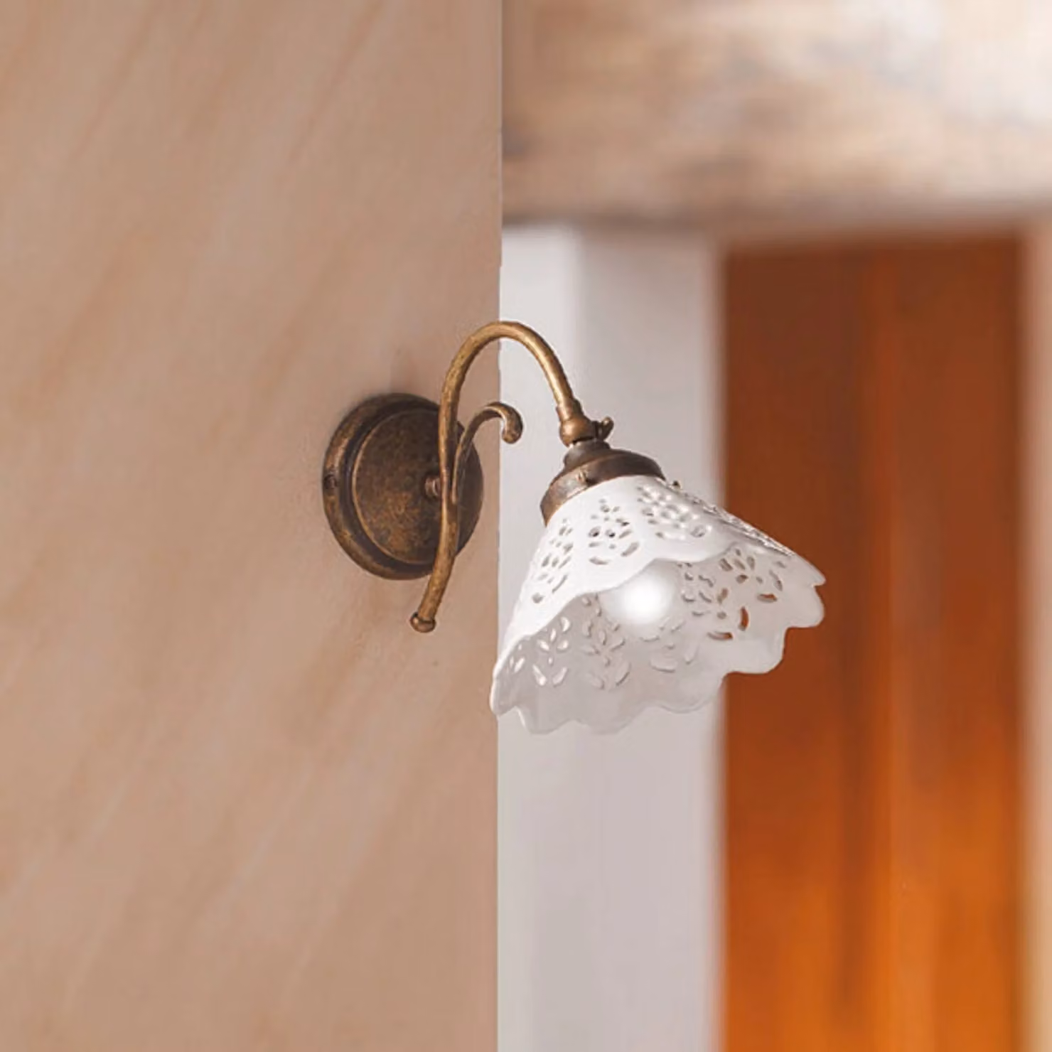 Ceramiche Applique da parete Semino, dimmerabile, Bronzo / Ottone antico, Soggiorno / Sala da pranzo, Ceramica, Campagna / Rustiche, Applique