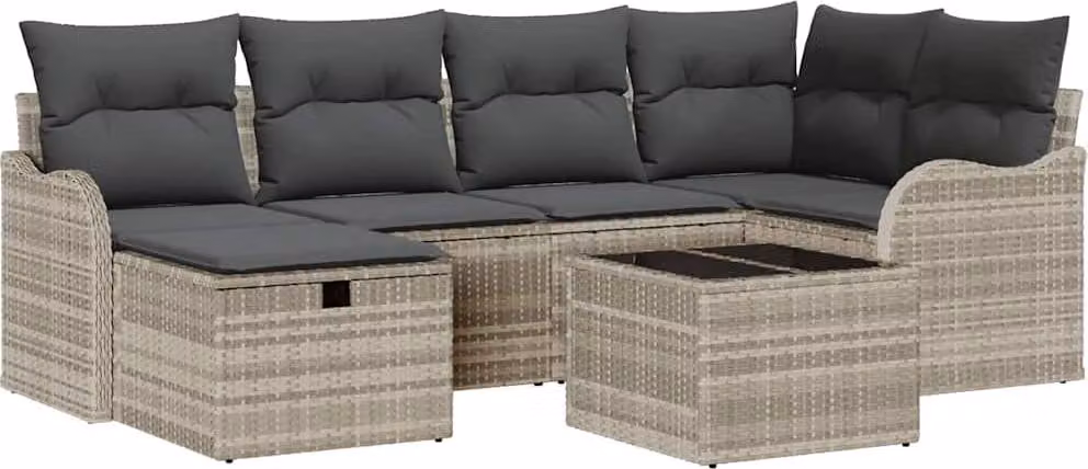 Set Divano da Giardino 7 pcs Grigio chiaro Poly Rattan