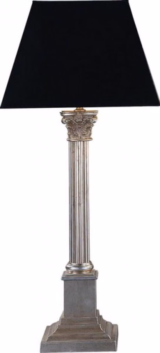 Lampada da tavolo in stile barocco "Casa Padrino", nera e argentata, con finitura argentata a colonne, altezza 70 cm