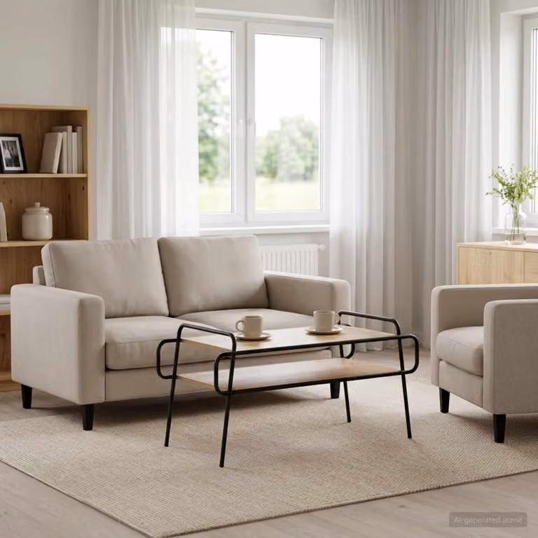 vidaXL Tavolino da salotto moderno in legno e metallo color rovere, L 100 x P 50 x H 51 cm