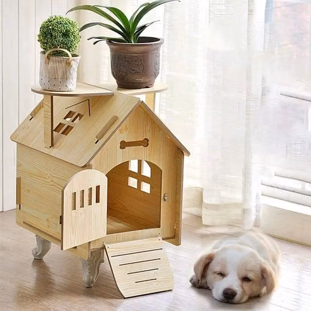 Casetta per cani e gatti Trade Shop Traesio in legno marrone e beige per uso interno ed esterno L: 79 cm, P: 55 cm, H: 70 cm – 1