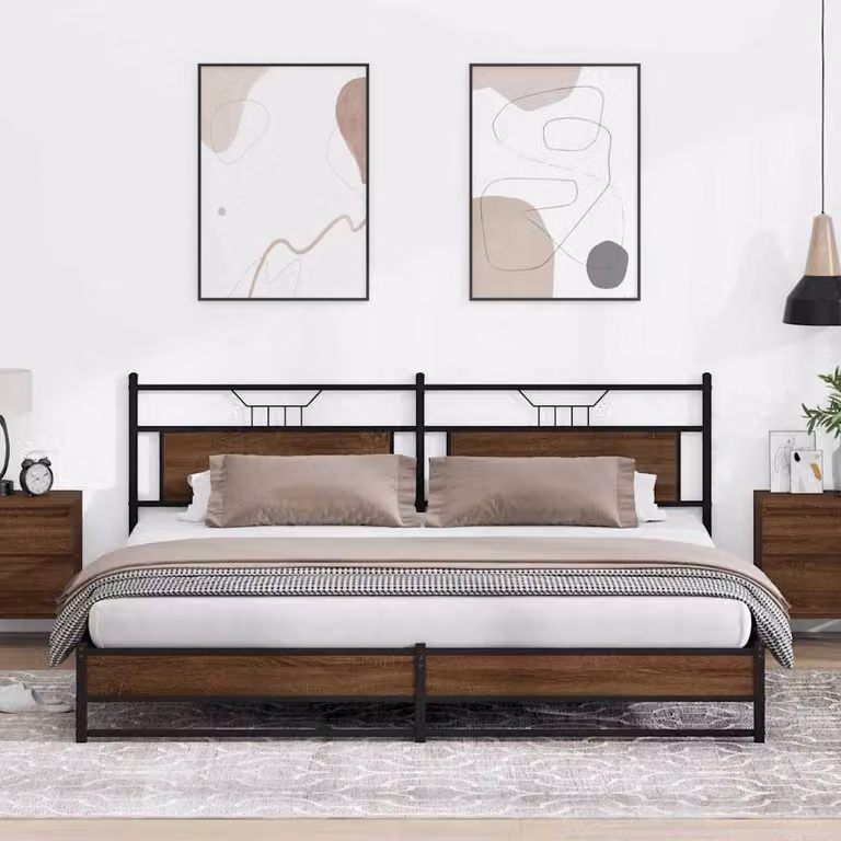 vidaXL Giroletto in Metallo e MDF Rovere Marrone L: 199 cm, P: 91,5 cm, H: 207 cm