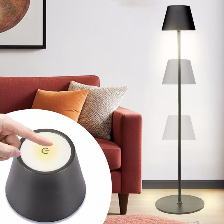 Moderna lampada da terra a LED regolabile in altezza, dimmerabile, nera, 50/90/130 cm – elegante illuminazione d'atmosfera per soggiorno, camera da letto, ufficio e spazi esterni