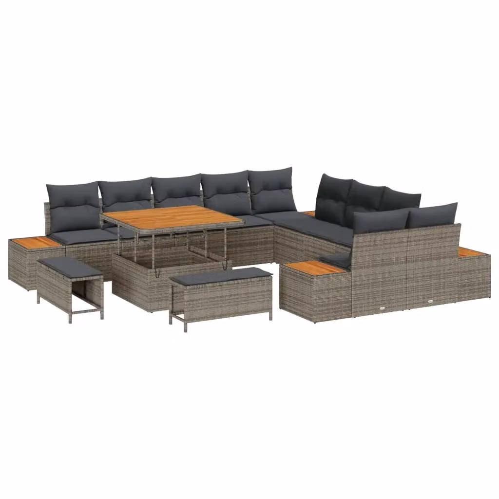 Set Divano da Giardino Moderno vidaXL Grigio con Cuscini e Tavolino da esterno a forma di U – 2