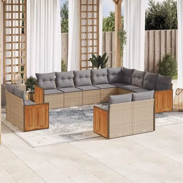 Set di divani da giardino VIDAXL in polyrattan con cuscini beige e grigi, design moderno a forma di U per 12 persone