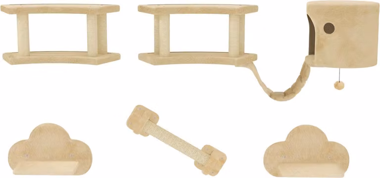 Set parete di arrampicata per gatti, 5 pezzi di arredamento per gatti con tiragraffi, piattaforme per saltare, scala, casetta, struttura a muro per gatti, per gatti fino a 5 kg, peluche, beige