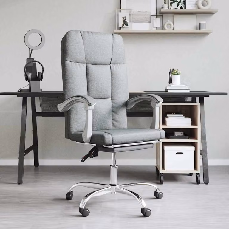Sedia da ufficio reclinabile vidaXL in tessuto grigio con poggiatesta e ruote per home office