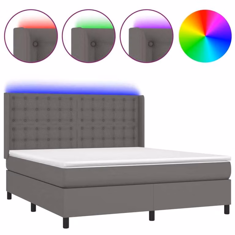 Giroletto Molle con Materasso e LED Grigio 160x200cm Pelle finta