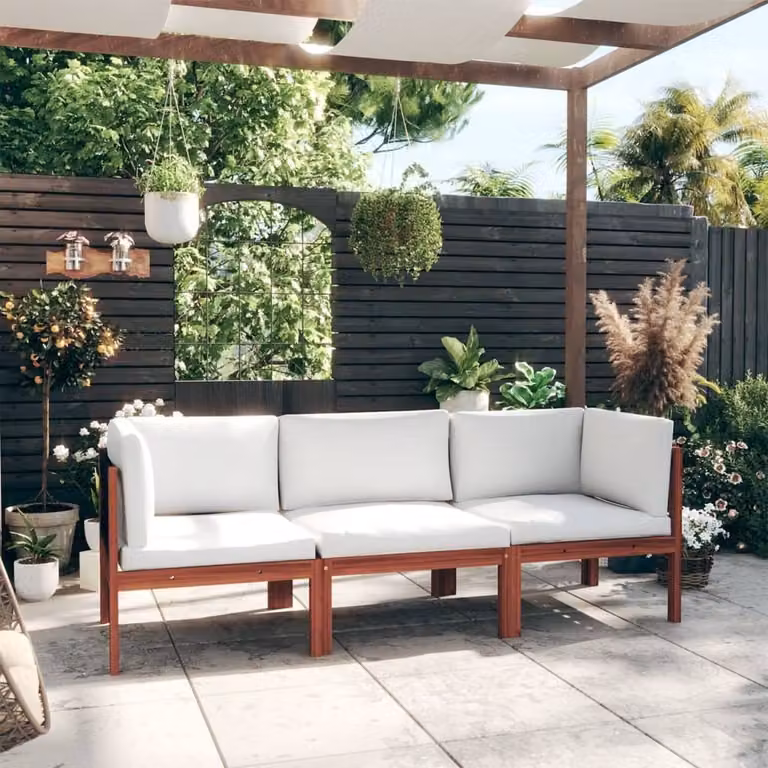 Maison Exclusive - Divano da giardino a tre posti con cuscini, in legno di acacia e corda