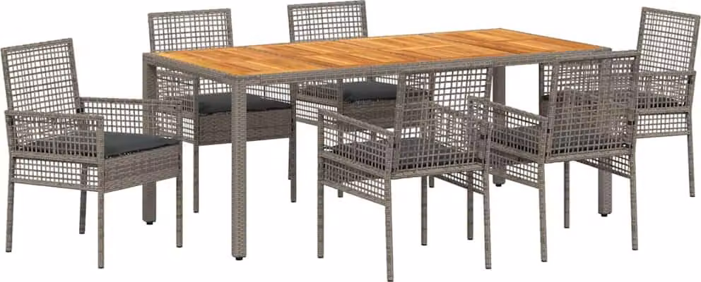 Set da Pranzo per Giardino 7 pcs Grigio polyrattan