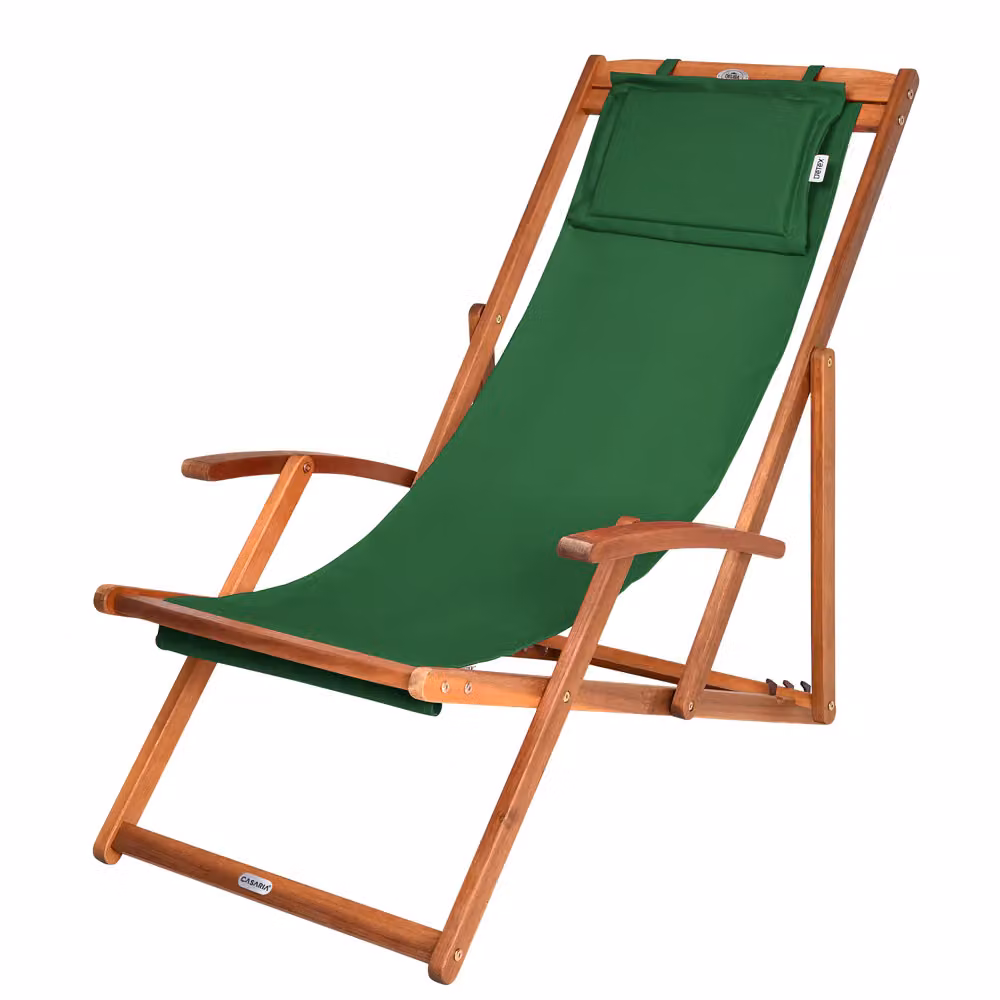 Sedia sdraio Casaria in legno di acacia con cuscino verde e poggiatesta regolabile L/P/H: 60 x 94 x 94 cm – 2