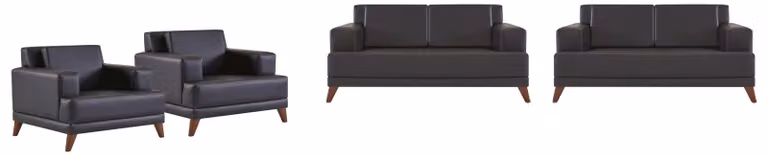 Sitzmöbel Set 2-Sitzer Sessel Schwarz Ledersofas Modern Sofa-Set Polster