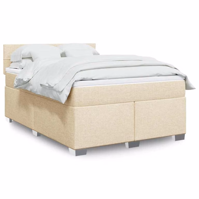 vidaXL Giroletto a Molle con Materasso Ibrido in Tessuto Beige e Bianco L/P: 140 x 190 cm