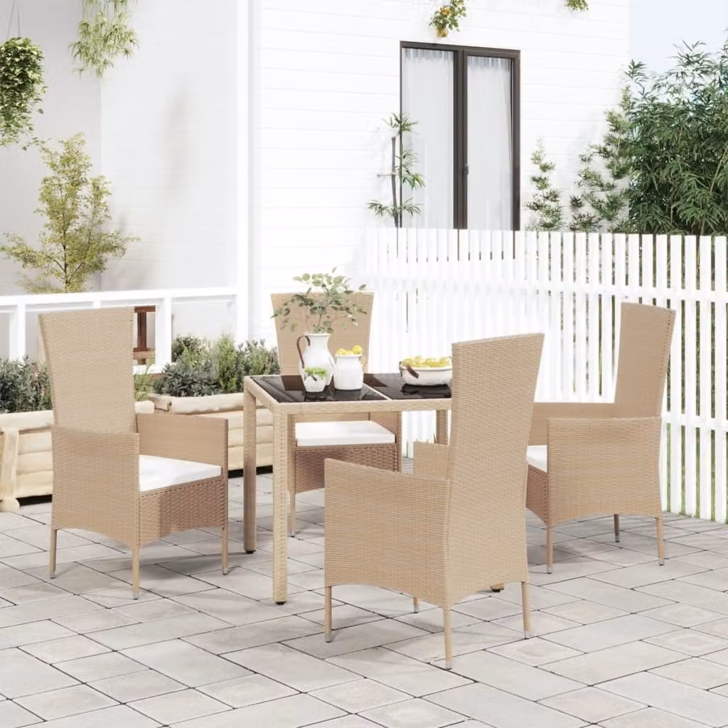 Maison Exclusive - Set da pranzo da giardino 5 pezzi con cuscini in polyrattan beige