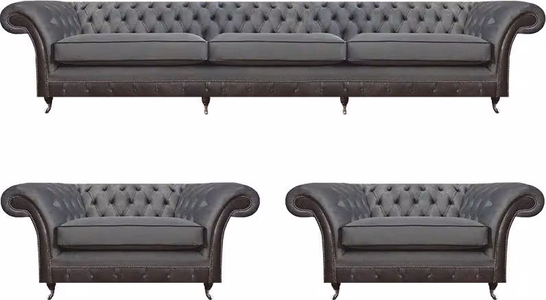 Grau Designer Polstermöbel Garnitur 3tlg Chesterfield Wohnzimmer Polstersitz