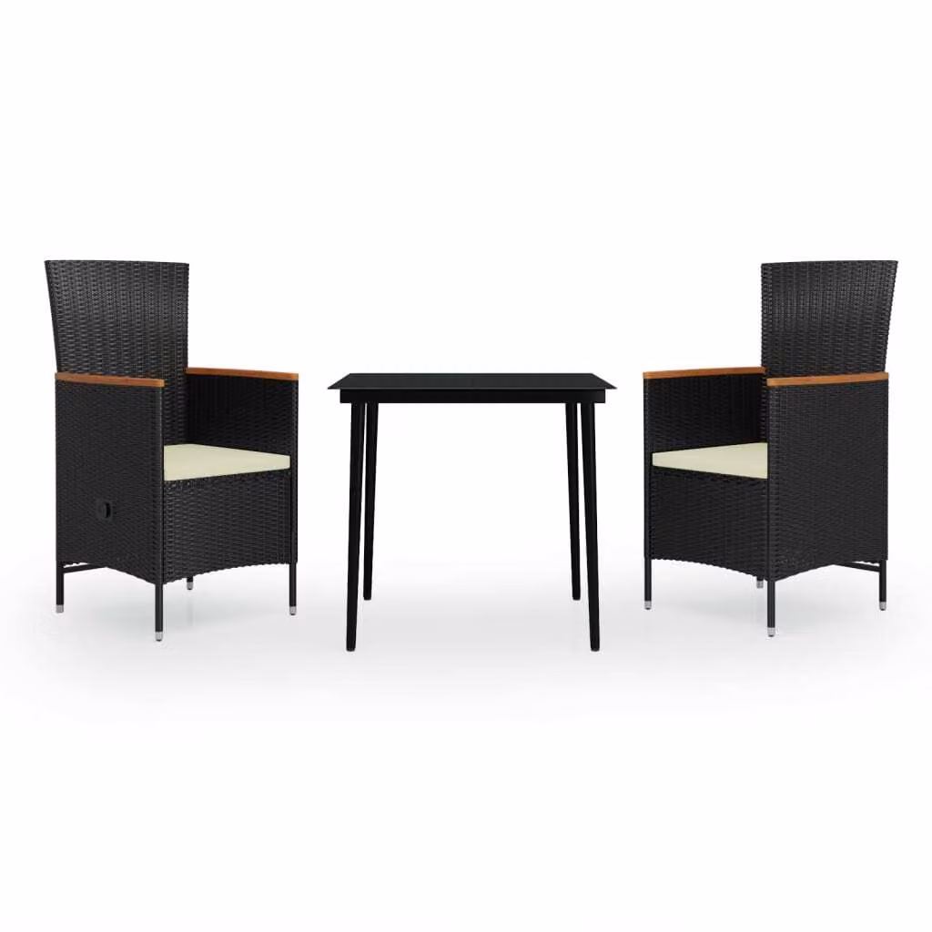 Set da Pranzo da Giardino 3 pz con Cuscini Nero