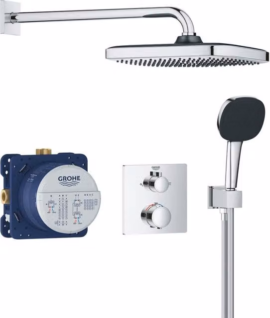 Kit incasso doccia GROHE Precision con termostato, soffione Vitalio Comf 250 e colonna rigida, finitura cromata