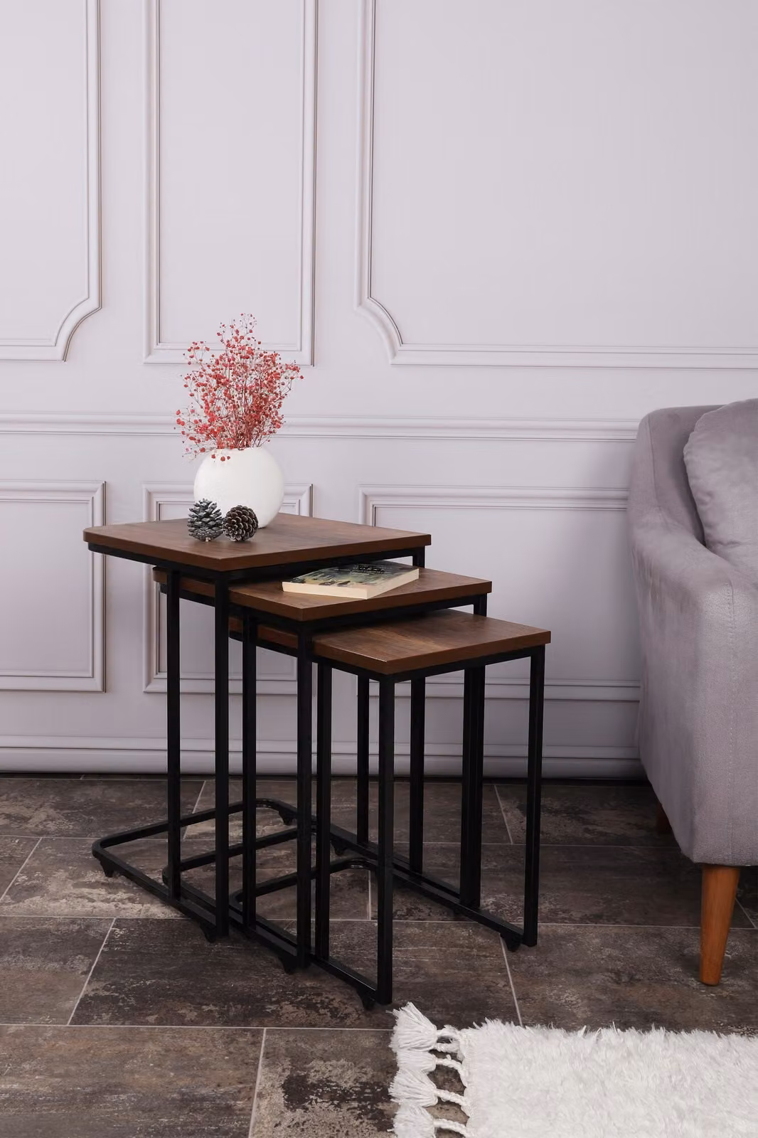 Skye Decor, Ce Metal Zigon - 9401, set da tavola (3 pezzi), noce, 100 % METALLO, 44 x 36 x 53,8 cm