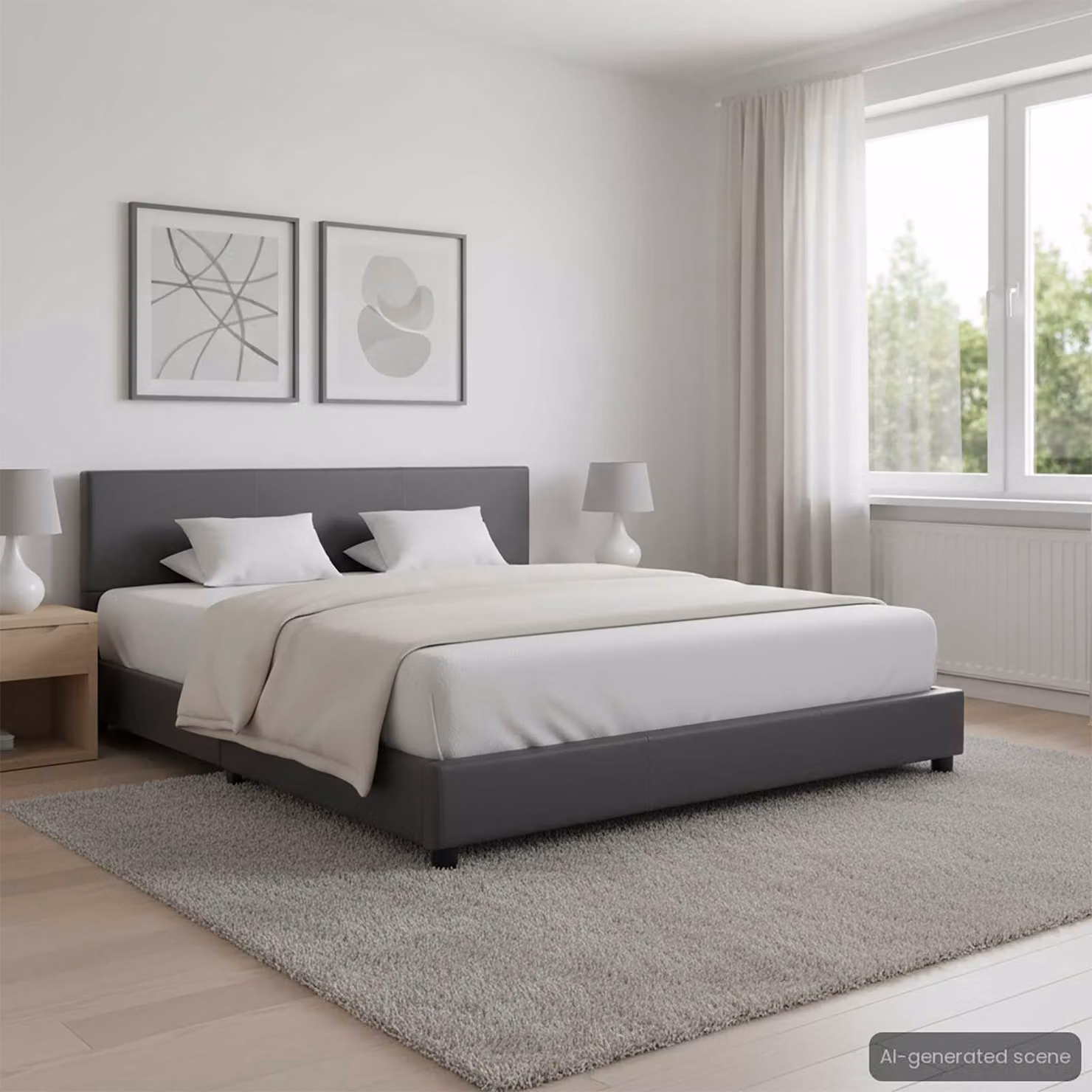 Giroletto vidaXL in similpelle grigio con doghe in legno, L/P: 160 x 200 cm