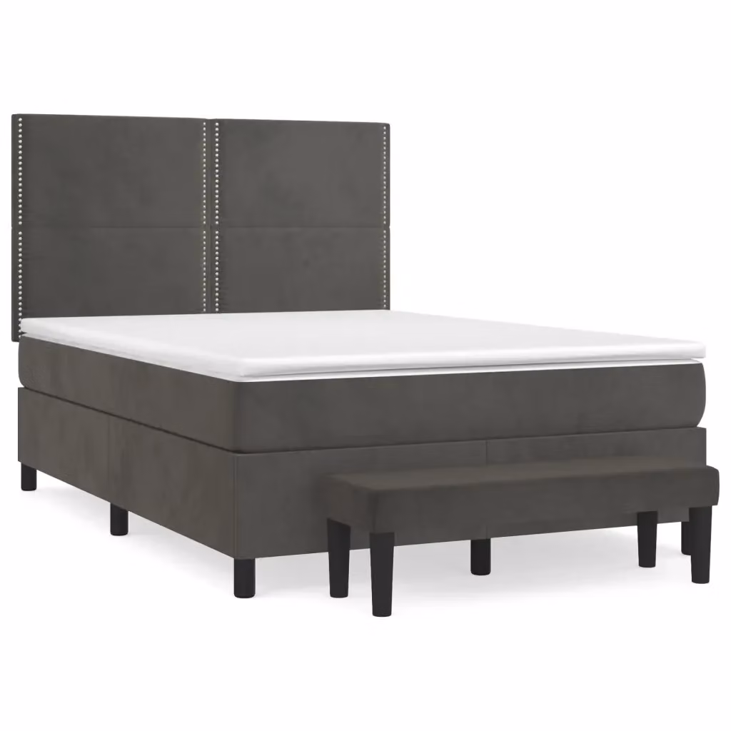 Letto Ibrido con Giroletto a Molle e Materasso vidaXL in Velluto Grigio e Bianco L/P/H: 190 x 140 x 31 cm – 2