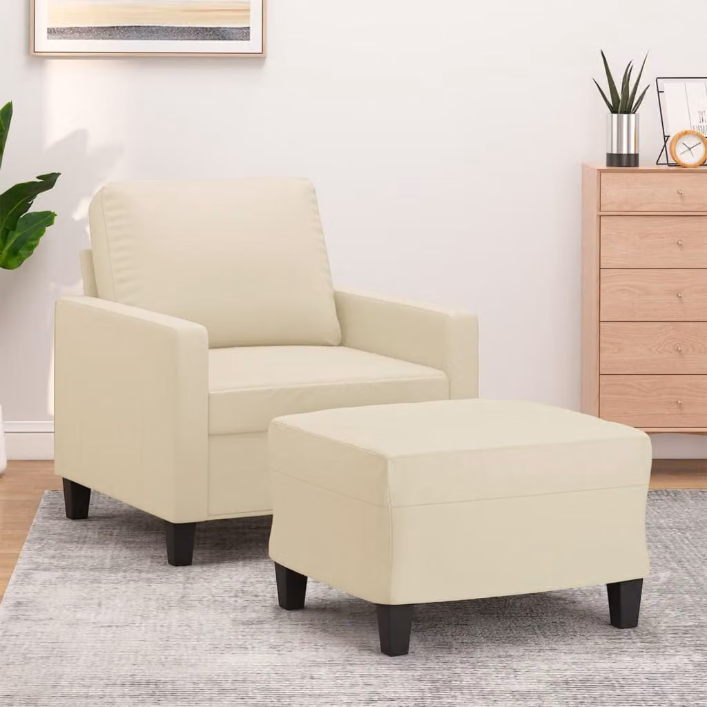 vidaXL Poltrona Relax con Poggiapiedi Beige in Similpelle e Imbottitura in Schiuma