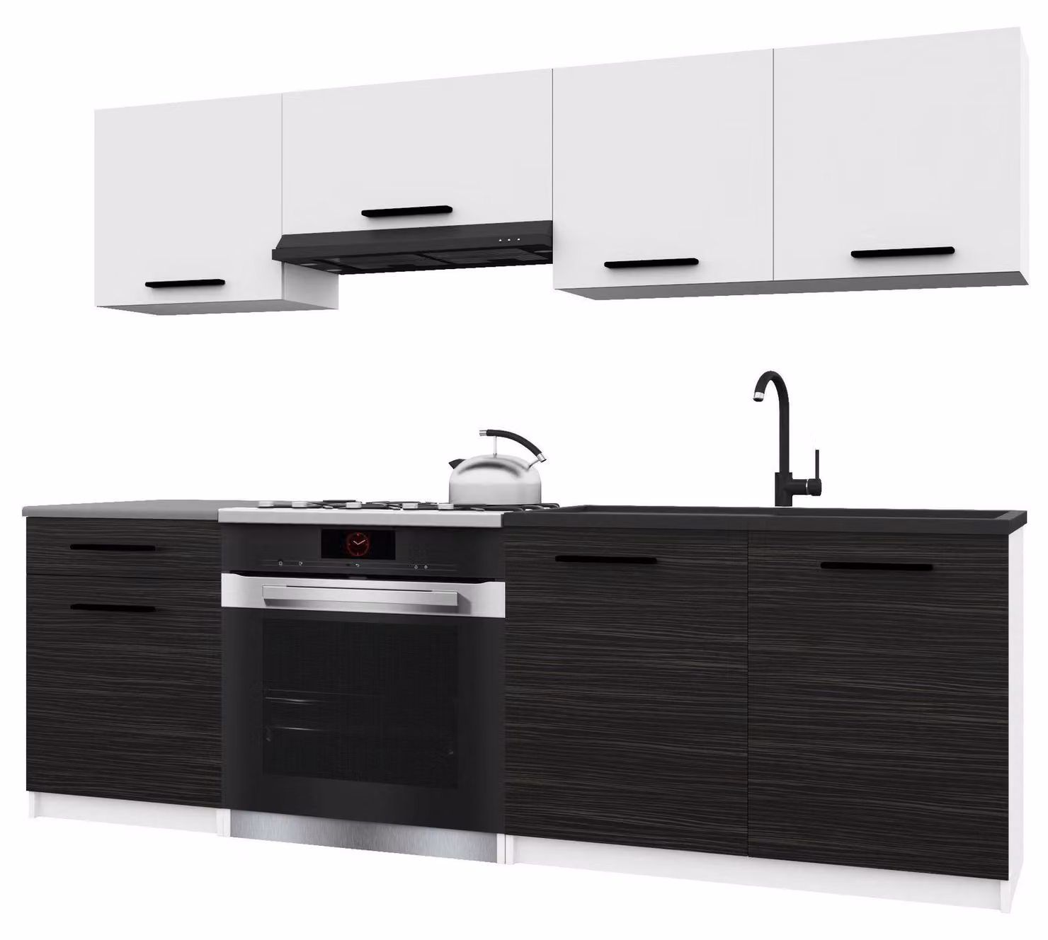 Belini - Angolo cottura moderno ITALIA 1 - Mobili da cucina 180 cm bianco-ebano opaco - Cucina componibile con pensili, mobili base e piani di lavoro