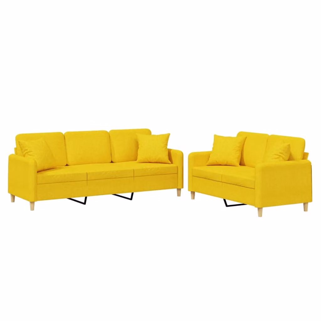 SYFAX™ Set di Divani 2 pz con Cuscini Giallo Chiaro in Tessuto