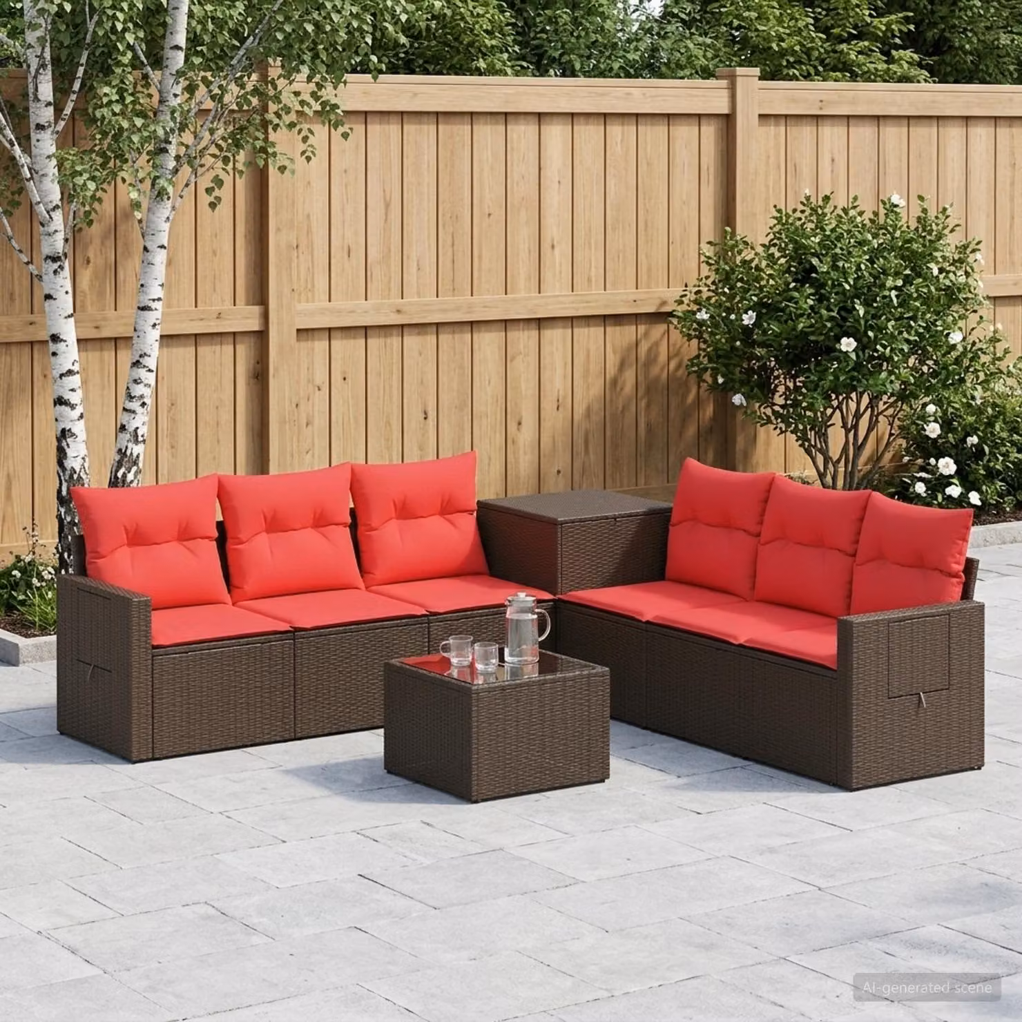 Set di divani da giardino vidaXL 8 pz in rattan sintetico e acciaio, Marrone e Rosso