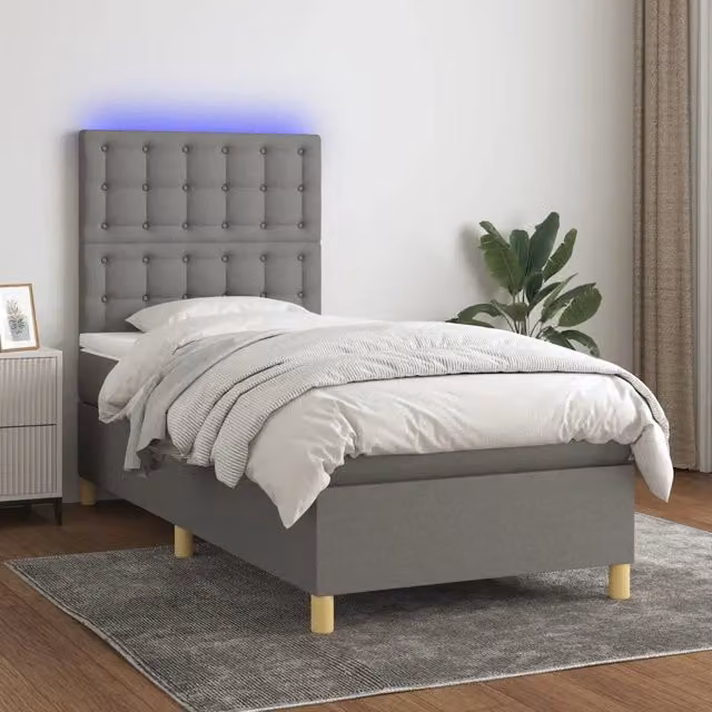 Letto a Molle Materasso e LED Grigio Scuro 80x200 cm in Tessuto 3135710