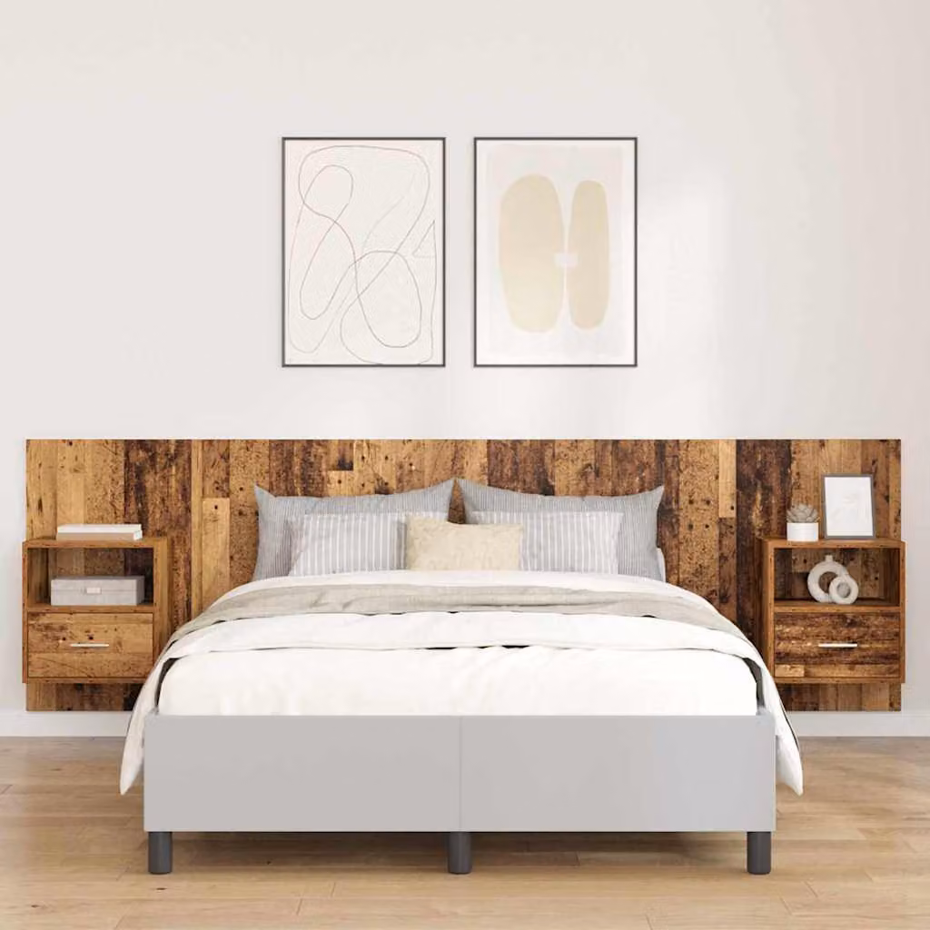 Set di Testata con Comodini Integrati vidaXL in Legno Ingegnerizzato Marrone Moderno L: 257,0 cm, H: 80,0 cm, P: 38,73 cm