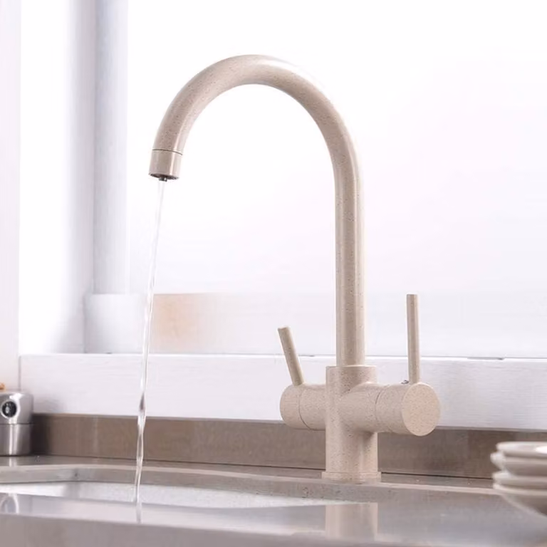 Rubinetto da cucina a tre vie per osmosi, con doppio uscita, rotazione a 360°, in ottone