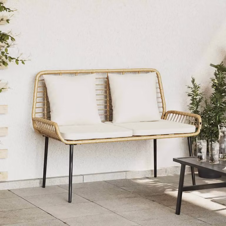 Panchina da giardino moderna vidaXL in rattan e metallo con braccioli, Marrone e Beige