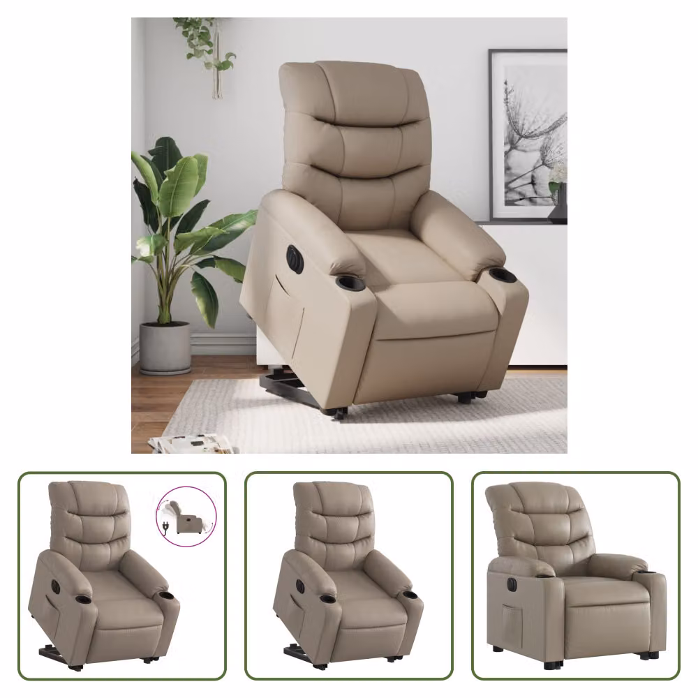 The Living Store Poltrona relax con supporto elettrico Cappuccino in ecopelle
