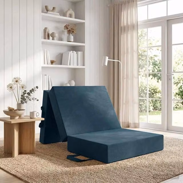 Divano Letto Pieghevole vidaXL in Velluto Blu L: 90 cm, P: 63 cm, H: 45 cm – 1