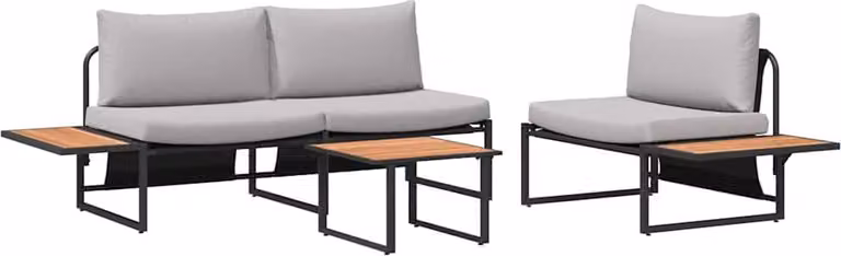 Set da Pranzo per Giardino 3 pcs Grigio chiaro Acciaio