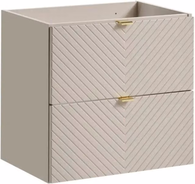 Mobile sottolavabo AOKI – 2 cassetti – Finitura beige cachemire a motivi chevron e maniglie dorate – L60 × P39 × H57 cm – Da appendere