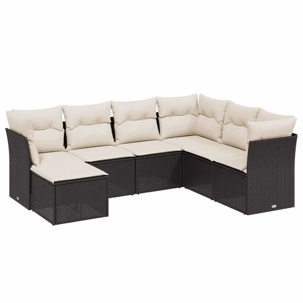 vidaXL Set Divani da Giardino a L con Cuscini 7pz Nero e Bianco in Polyrattan e Metallo – 2