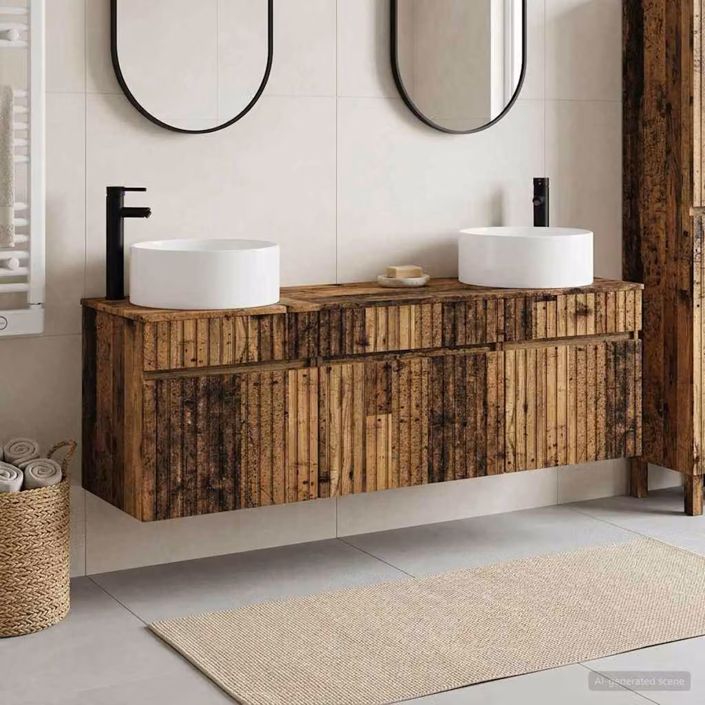 Set di 3 armadi da bagno vidaXL in legno e metallo marrone, stile minimalista, L: 49 cm, P: 44,5 cm, H: 65,5 cm